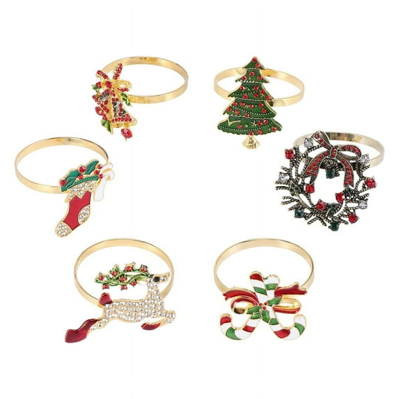 6Pcs Christmas Napkin Rings Xmas Napkin Holder Rings Wreath for Holiday Dinner Table Decoration