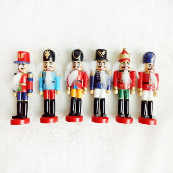 6Pcs Christmas Nutcrackers Ornaments Set,Painted Wooden Nutcracker Figures,Holiday Nutcracker Soldier Doll Party Tabletop Christmas Tree Hanging Decorations