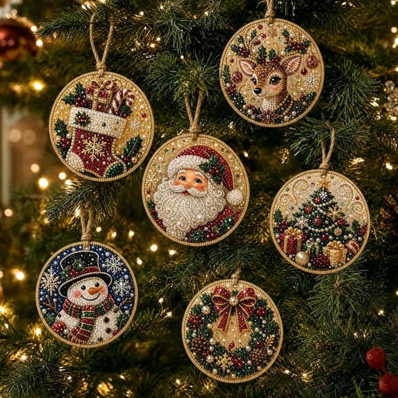 6Pcs Christmas Ornaments DIY Pearl Art Kits, Pearl Diamond Art Kits