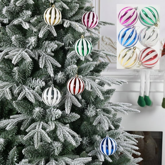 6Pcs Christmas Ornaments Red Green Gold Striped Baubles, 2.36in Shatterproof Christmas Tree Hanging Balls, Holiday Party Decorations for Indoor Outdoor Xmas Décor Supplies