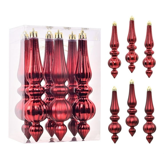 6Pcs Christmas Ornaments Set Conical Shape Shatterproof Shine Plastic Christmas Ball Finial Drop Christmas Ornaments Xmas Hanging Pendants Christmas Tree Ornament