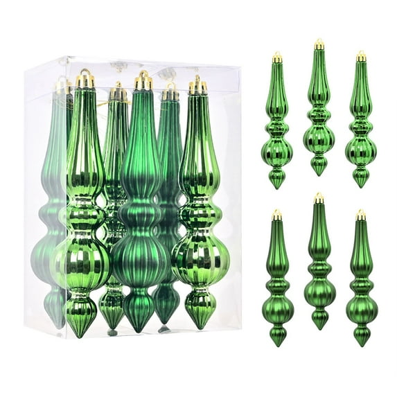 6Pcs Christmas Ornaments Set Conical Shape Shatterproof Shine Plastic Christmas Ball Finial Drop Christmas Ornaments Xmas Hanging Pendants Christmas Tree Ornament