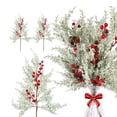 thumbnail image 1 of 6Pcs Christmas Red Berries Stems Pine Branches with Snow 19Inch Frosted Faux Sprays Artificial Christmas, 1 of 6