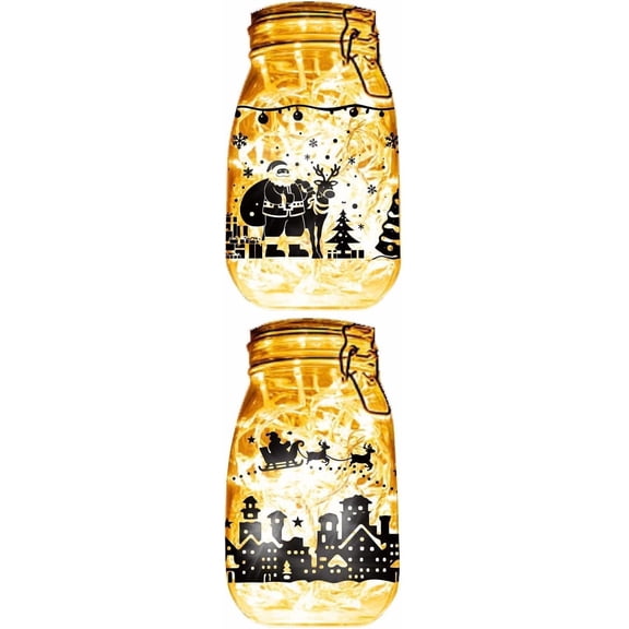 6Pcs Christmas Silhouettes Mason Jar Decor PVC Laser Die Cut Silhouettes Scrapbook Christmas for Jars Lantern Frosted Window Glass 8x3.5Inch-No Sticker colorful DIY