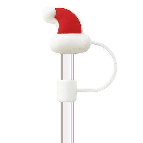 6Pcs Christmas Straw Cover Caps Reusable Drinking Straw Tips Lids Christmas Theme Silicone Straw Toppers Compatible for Straw Accessories for Christmas