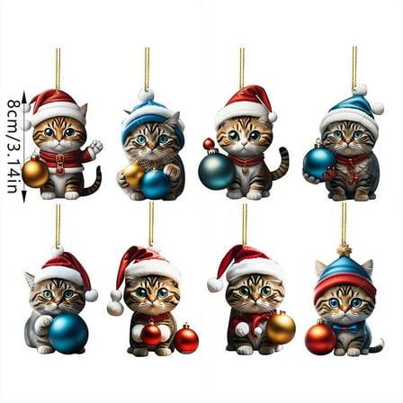 6Pcs Christmas Tree Cat Ornaments – Cute Cat Hanging Decorations for Christmas Tree, Holiday Cat Lover Gifts, Home Décor Pendant Set
