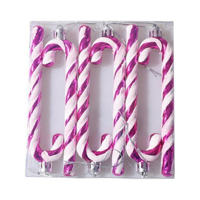 6Pcs Christmas Tree Ornaments Candy Cane Stripe Plastic Xmas Tree ...