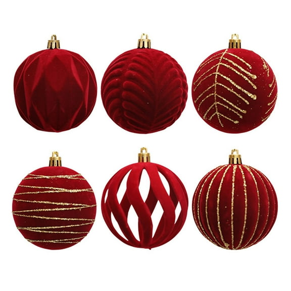 6Pcs Christmas Tree Pendants Velvets Flocking Baubles for Holiday Decoration Indoor and Outdoor Ornaments