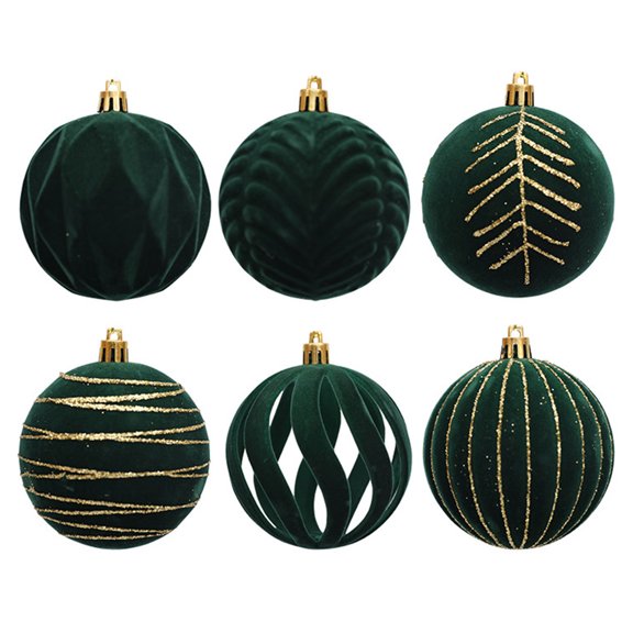 6Pcs Christmas Tree Pendants Velvets Flocking Baubles for Holiday Decoration Indoor and Outdoor Ornaments