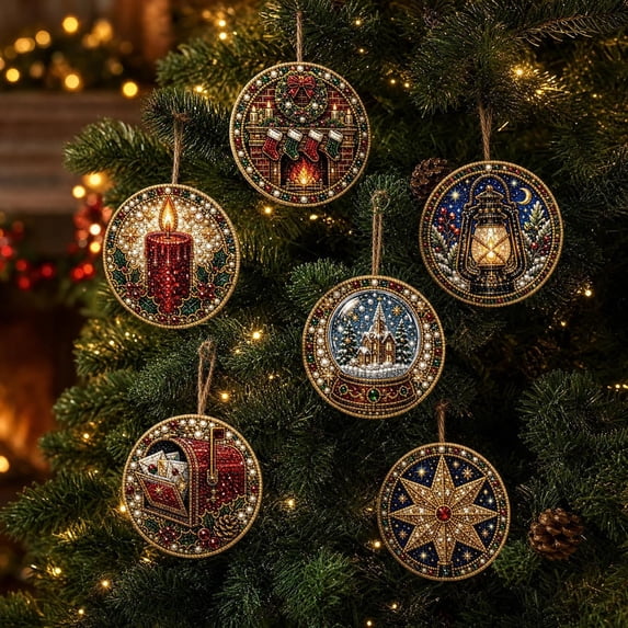 6Pcs Christmas Wooden Ornaments DIY Pearl Diamond Painting Kit, Handmade Xmas Tree Decor for Holiday Craft Projects 05