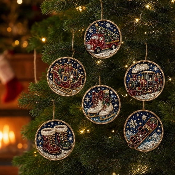 6Pcs Christmas Wooden Ornaments DIY Pearl Diamond Painting Kit, Handmade Xmas Tree Decor for Holiday Craft Projects 07