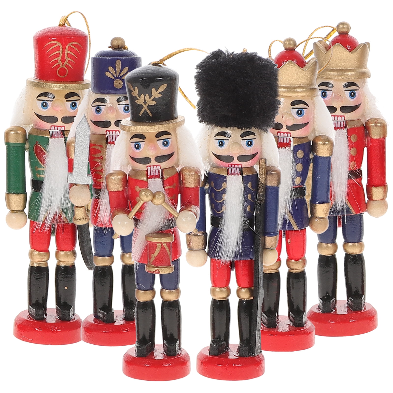 6Pcs Christmas Wooden Soldier Nutcracker Adorn Hanging Creative Wood ...