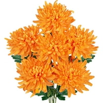 6Pcs Chrysanthemum Artificial Flowers 26'' Long Stem Fake Mum Flowers Bouquet Orange,6"dia Large Flower Heads