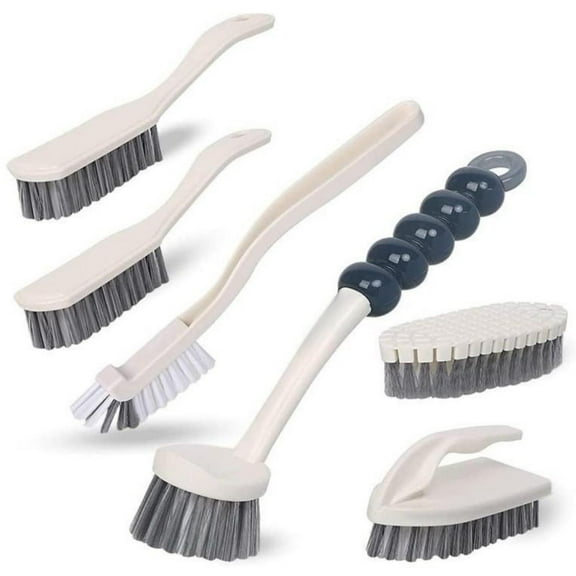 6Pcs Cleaning Brush Set Scrub Brush Set for Kitchen and Bathroom Household Use with Various Brushes for Cleaning Dishes, Tiles, Corners and Floors - Home Improvement. Hand Scrubbing Stick Scrubber