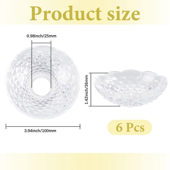 6Pcs Clear Acrylic Candle Holder Bobeche with 4 Side Holes 4 Inch Diameter 3.6cm Thick