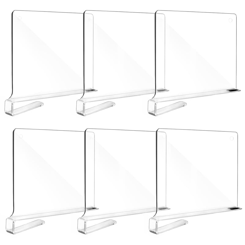 6Pcs Clear Acrylic Shelf Dividers for Organization Closets Shelf and