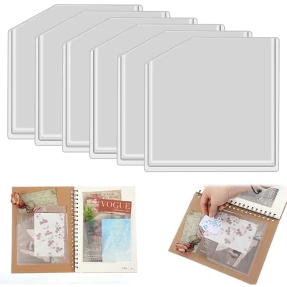 6Pcs Clear Adhesive Pockets Clear Corner Pockets Self Adhesive Planner Pockets Add Storage Space to Journal Travelers Notebook Folders Office Products (6 x 6 Inch)