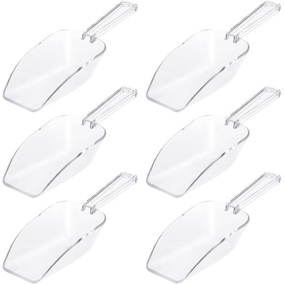 6Pcs Clear Plastic Ice Scoop, 7.5 Inch Multi-purpose Kitchen Scoops for Party Wedding Food Popcorn Snack Cookie Candy Sugar Bar Jars Freezer Dry Goods (Clear)