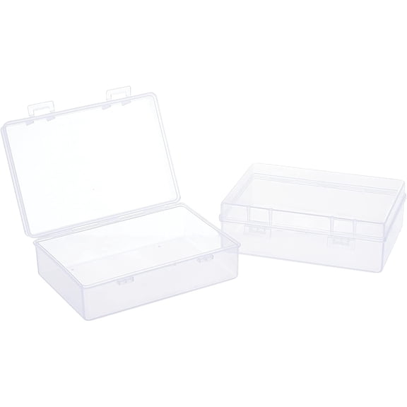 6Pcs Clear Rectangle 4.96" Long Transparent Plastic Bead Containers with Hinged Lids for Beads Jewelry Earplugs Pills and More Small Items