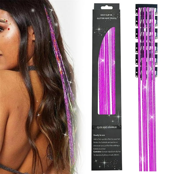 6Pcs Clip In Hair Extensions 23.6 Inch for Girls Women Kids, Glitter Colored Clip-In Hairpieces for Christmas Cosplay Party, Fun Hair Accessory Kit