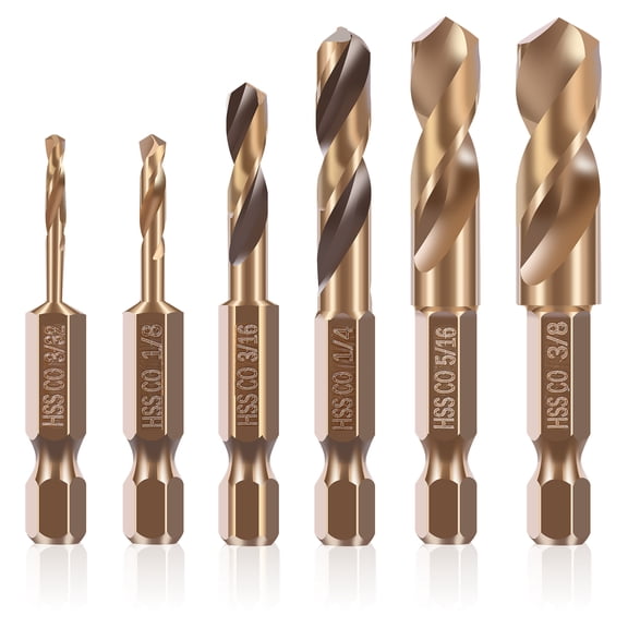 6Pcs Cobalt Stubby Drill Bit Set Efficient Cutting M35 Cobalt Short Drill Bit for Hard Metal Stainless Steel Wood Plastic 1/4" Hex Shank with Storage Case (3/32"-3/8")