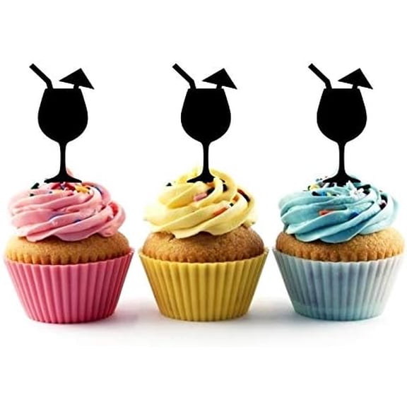 6Pcs Cocktail Glass Silhouette Acrylic Cupcake Toppers for Bachelorette or Beach Party Supplies