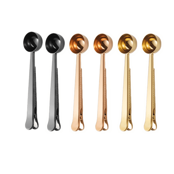 6Pcs Coffee Scoop Clip, Multipurpose 1 tbsp Stainless Steel Measuring Scoop With Coffee Bag Clip for Ground Coffee Tea Protein Scoop Tablespoon Measure Spoon(Gold Black Rose Gold)
