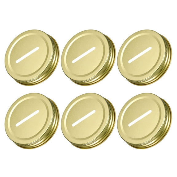 6Pcs Coin Slot Bank Lid for Mason Jar , Tin Plate Caps Inserts, 70mm, Gold