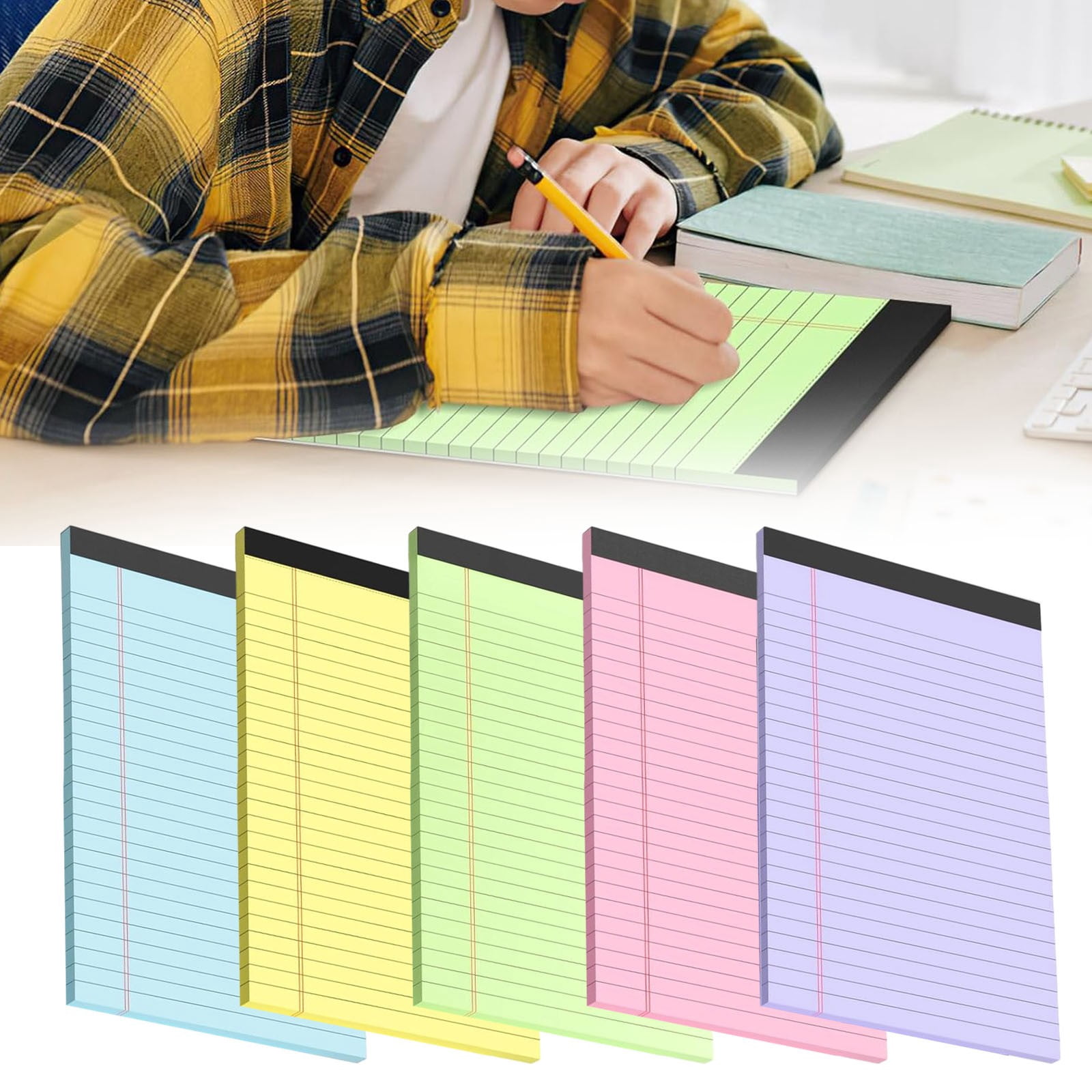 6Pcs Colored Note Pads 8x5 in Legal Pads Writing Pads Lined Paper College Ruled Pad of Paper Notebook To-Do List for Sch ool & Office Supplies Yellow 6Pcs
