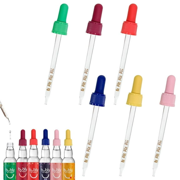 6Pcs Colorful Glass Dropper Pipettes Compatible with SodaStream Bubly Drops Flavors,1ML Pipette with Graduated Dropper for Sodastream Bubly Bottle,Flavors Pipettes Bottle for Soda Stream Dropper