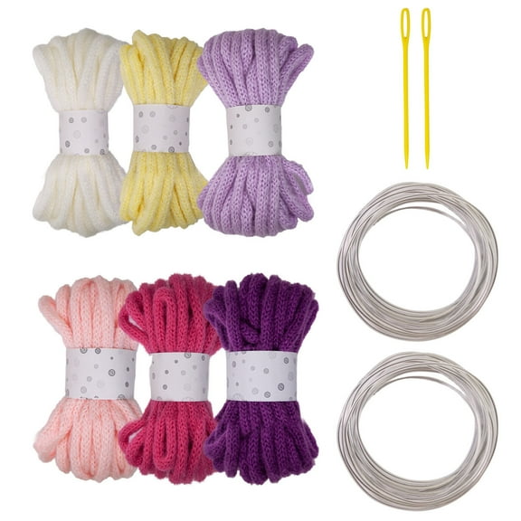 6Pcs Colorful Polyester Rope Big Eye Needle and Sculpting Wire 7mmX5Meters Hollow Braided Rope For Art Craft Knitting