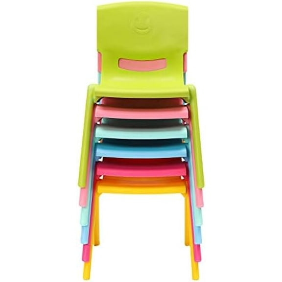 6Pcs Colorful School Stackable Chairs Seat Height Plastic High Load Capacity Frim Stable Ergonomic Design Cute Pattern Hollowed Out Classrooms Kids Learning Indoor Outdoor Home Preschool Daycare