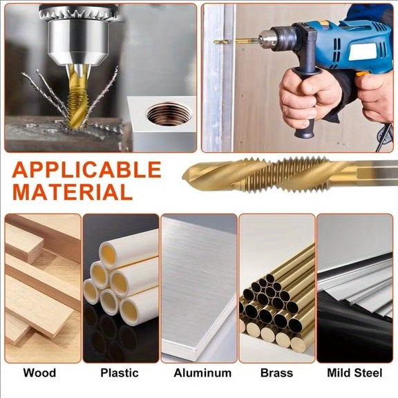 6Pcs Combination Drill Tap Bit Set, Professional HSS Titanium Thread Tap Drill Bit Set in