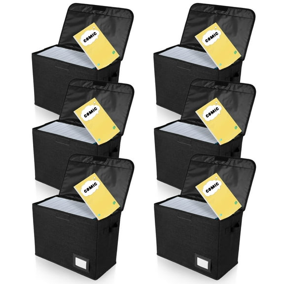 6Pcs Comic Book Storage Box with Handles and Enclosed Lid Collapsible Comic Short Box for Wardrobe Closet Shelf Office 40x20x30cm