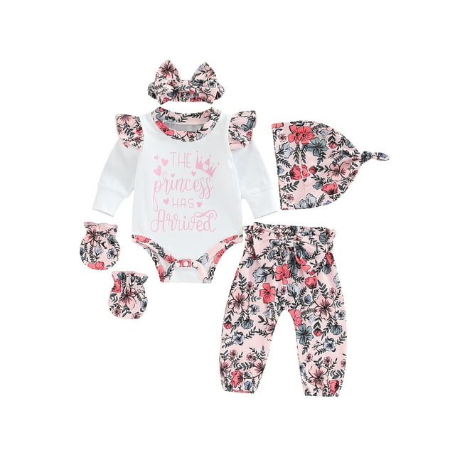 6Pcs Coming Home Outfit for Baby Girl Long Sleeve Romper Floral Pants