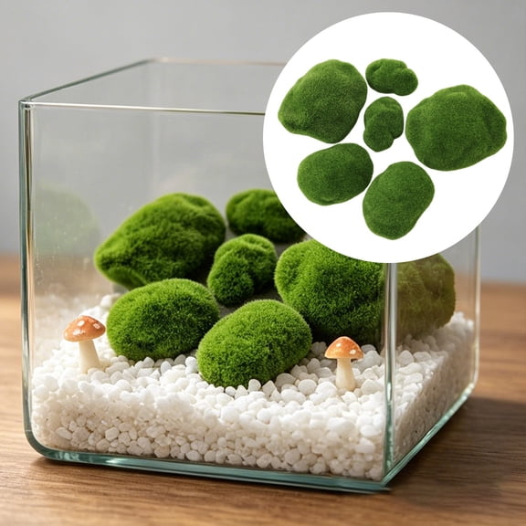 6Pcs Concave-convex Artificial Moss Stone Set, Moss Balls For Aquarium, Plant Wall & Background Decor Stones