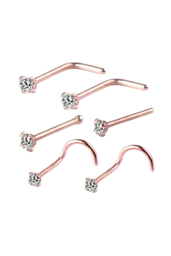 6Pcs Corkscrew Nose Rings Piercing Jewelry Nose Studs for Men Family Friends Rose Gold