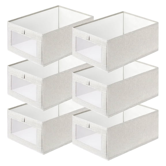 6Pcs Cotton Linen Clothing Storage Bins for Closet Organization Foldable Clothes Jeans Toys Bins Multipurpose Cube Storage Boxes With Visible Window for Book Clothes Toys