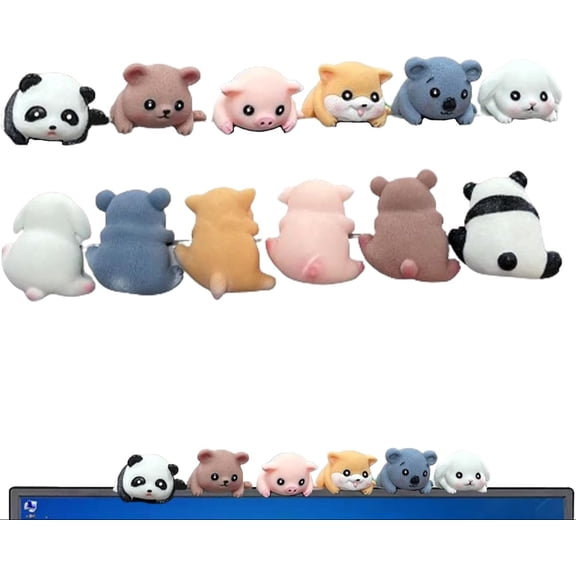 6Pcs Creative 3D Craft Figurine Computer Monitor Decor,Car Central Control Screen and TV Decorations,Personalized Animal Collectible Figurines Mascot Resin Crafts for Home Office Decoration