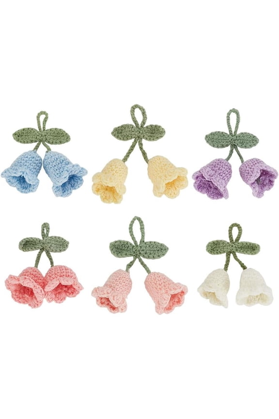 6Pcs Crochet Bell Orchid Pendant Knitted Bluebell Flower Charms Handmade Cute Campanula Hanging Charm Cotton Fabric Flower Ornament for Car Keychain Bag Supplies Home Decor Colorful