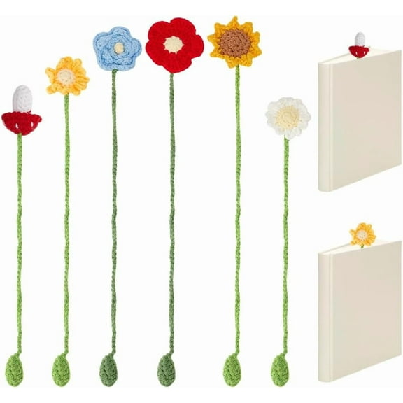 6Pcs Crochet Bookmarks Crochet Flower Bookmarks Cute Plant Bookmarks Knitted Bookmarks Handmade Flower Bookmarks