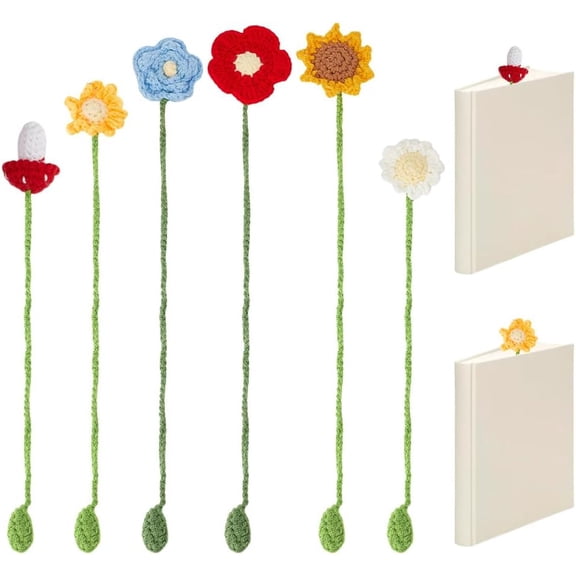 6Pcs Crochet Bookmarks Crochet Flower Bookmarks Cute Plant Bookmarks Knitted Bookmarks Handmade Flower Bookmarks
