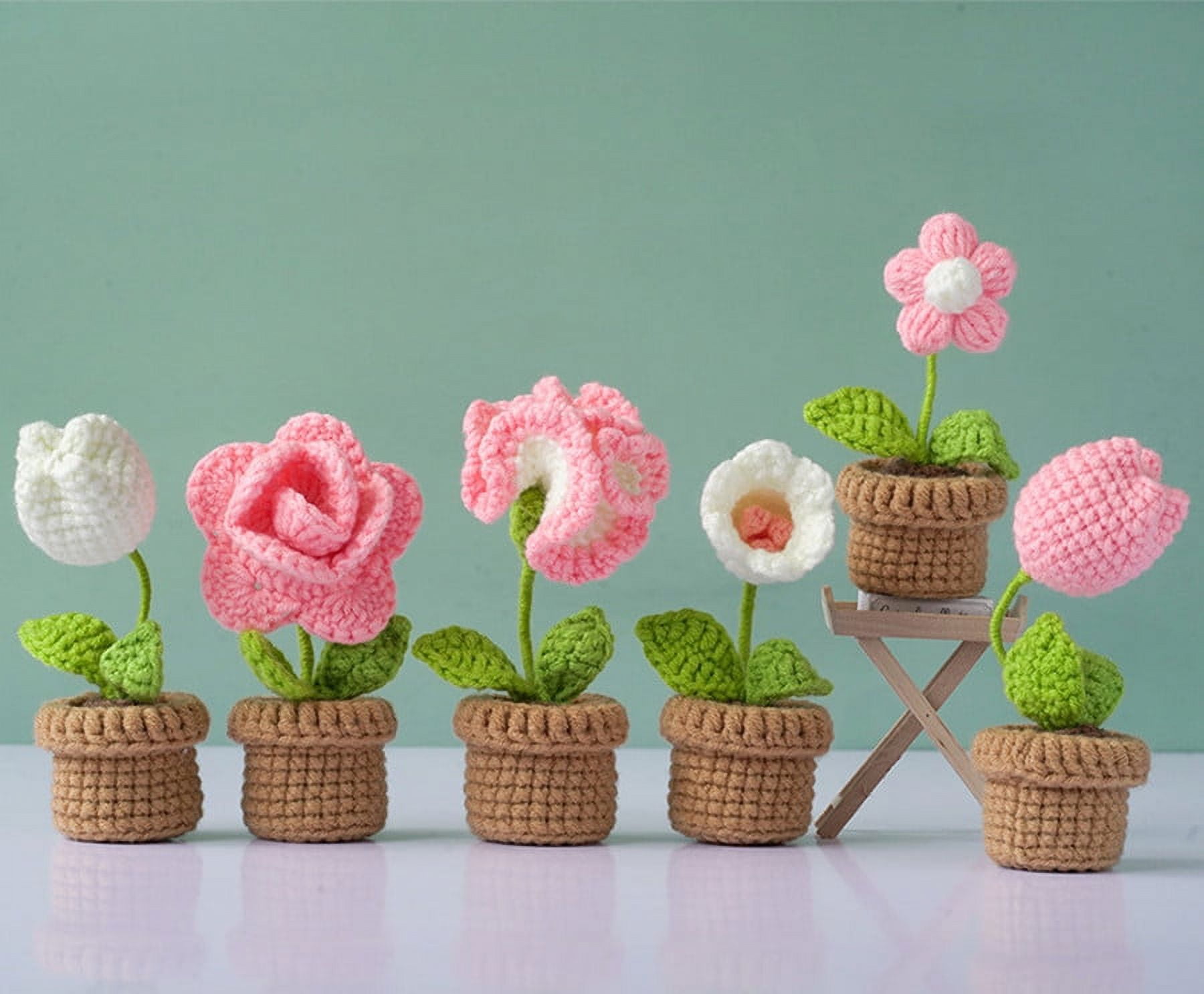 IMIKEYA 4 Sets Mini Potted Flower Crochet Kits for Adults Crochet Flowers  Projects DIY Kits Crochet Kit for Beginners Wobbles Crochet Animal Kit