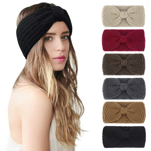 6Pcs Crochet Turban Headband for Women Warm Crocheted Headwrap Winter Accessories