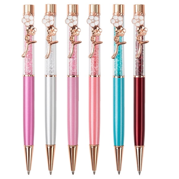 6Pcs Crystal Ballpoint Pen Twist to Open and Close Signing Pen Guest Sign In Pen Rhinestones Ballpoint Bead Pen