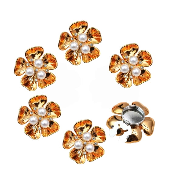 6Pcs Crystal Pearl Button Covers, 1.26" Decorative Rhinestone Buttons Covers Pins, Detachable Shirt Button Clips Buttons Reusable Button Covers for Crafts Sewing DIY (Gold)