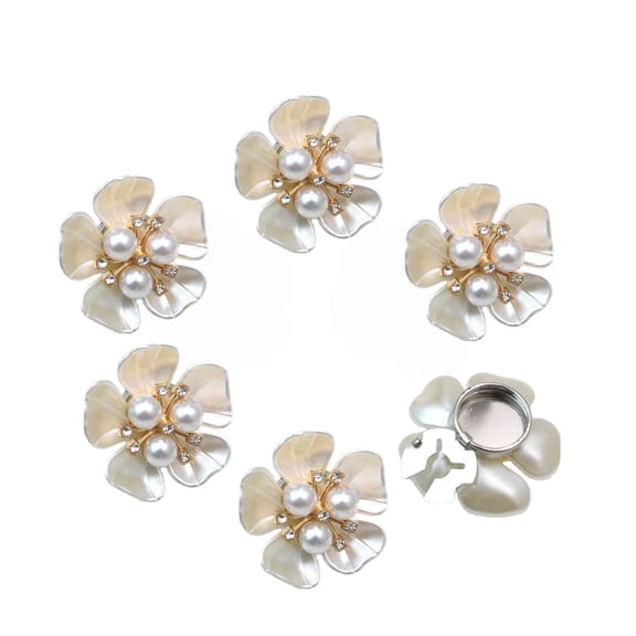 6Pcs Crystal Pearl Button Covers, 1.26" Decorative Rhinestone Buttons Covers Pins, Detachable Shirt Button Clips Buttons Reusable Button Covers for Crafts Sewing DIY (White)