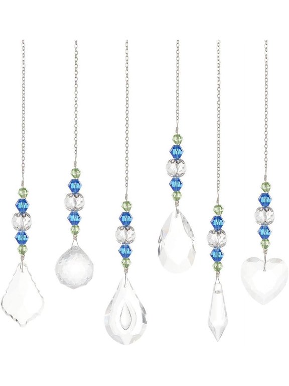 6Pcs Crystals Suncatcher Hanging Crystals Ornament for DIY Window Glass Beads Prisms Pendant Rainbow Maker Hanging Sun Catchers for DIY Christma Tree Party Home Garden Decoration