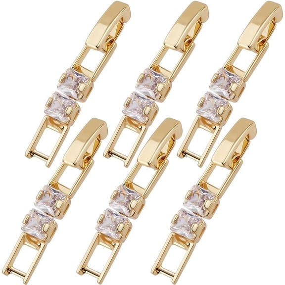 6Pcs Cubic Zirconia Foldover Clasps 18K Gold Plated Fold Over Extender Clasp for Necklaces Bracelets Watch Band DIY Jewelry Making