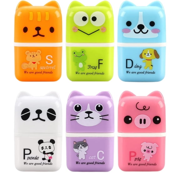 6Pcs Cute Animal Pencil Eraser, Small Roller Erasers Rubber Stationery(Clear)